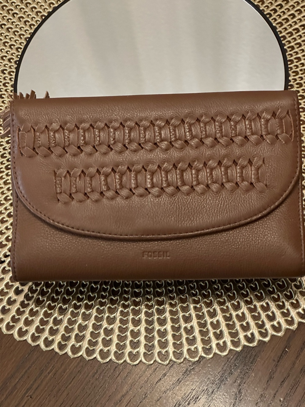Fossil Brown Woven Leather Wallet Clutch